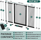 Fairy Baby 40.5" Extra Tall Baby Gate No Drill, 54.8"-60.2" Extra Wide Dog Pet Gate, Safety Child Toddler Gate, Metal Tension Auto Close No Climb Fence Barrier Pet Cat Gate for Stairs Doorway, Black
