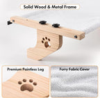 AMOSIJOY Cat Windowsill Perch with Wood & Metal Frame for Large Cat, 21.7in | Solid Wood Frame, Easy to Adjust, Washable Berber Fleece Cover, No Suction Cups Cat Window Seat for Windowsill, Bedside