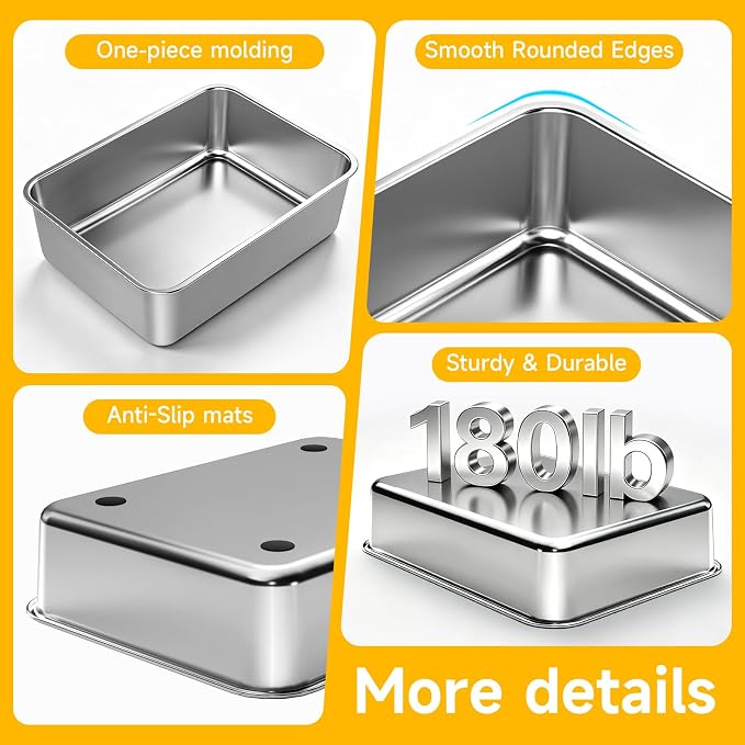 Stainless Steel Cat Litter Box for Kitten, Kitty & Senior Cats Pan | Metal Litter Box , Open Top Low Entry Litter Pan, Non-Stick Easy Clean Anti-Scratch Kitty Cat Box for Indoor Cats, Single Pan