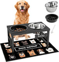 ADENGL 10" Elevated Dog Bowls – Metal Raised Dog Bowl Stand with 2 x 1700ml Stainless Steel Bowls, 1 Slow Feeder & Non-Slip Mat for Dogs