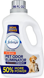 Febreze Laundry Detergent Additive for Pet Supplies, Maximum Strength In Wash Pet Odor Eliminator, Designed to Remove Tough Odors in Fabrics and Clothing in a Single Wash, Fresh Scent, 98 fl oz