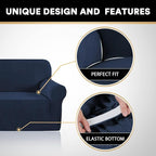 Stretch Sofa Cover Slipcover Couch Covers for 3 Cushion Couch Furniture Protector Sofa Covers with Non Slip Elastic Bottom Dogs Pet Friendly Fitted(Large Sofa 90"-100",Navy)