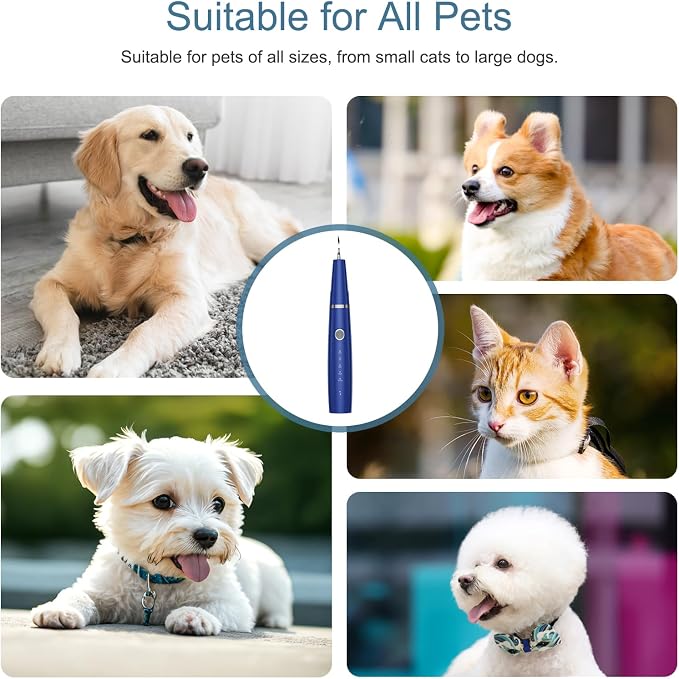 Upgraded Plaque Remover for Teeth, Electric Pet Teeth Cleaning Kit, USB Charging Dog Tooth Brushing Kit, 5 Modes, IPX6 Waterproof Pet Ultrasonic Toothbrush Cleaner for Dogs Cats (Blue)