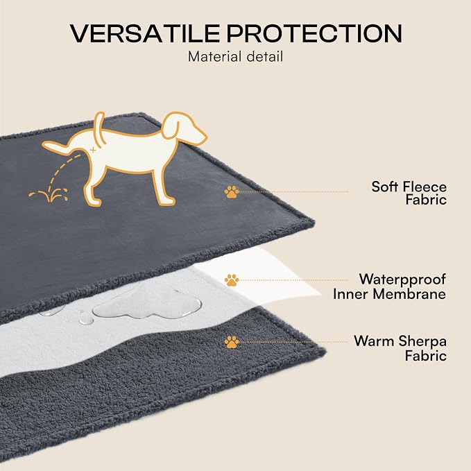 Luciphia Waterproof Pet Blanket, Liquid Pee Proof Dog Blanket for Sofa Bed Couch, Reversible Sherpa Fleece Furniture Protector Cover for Small Medium Large Dogs Cats, Dark Gray X-Large（85" x 57"） | waterproof pet blanket sherpa fleece reversible couch ...