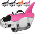 AMZNOVA Dog Swim Vest Shark Dog Life Jacket Life Vest | Lifejacket with Shark Fin & Handle for Boating & Swimming, High Visibility Adjustable for Doggy Cat Puppy, XL, Pink