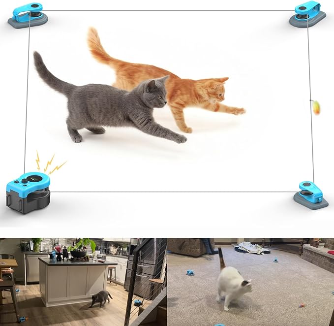 Interactive Cat Toys for Indoor Cats Chasing Running Hunt Instinct Exercise | Auto Smart DIY Multi-track Cat Feather Toy Treadmill with Mouse Sound，Cat Lure Course for Playful Cat Kitten Play(Cyan-blue)