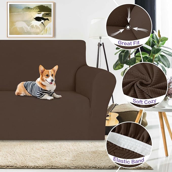ZNSAYOTX Chair Cover with Arms (30"-47"), New Striped Sofa Chair Covers for Living Room, Dogs Pet Friendly Anti-Slip Chair Protector Spandex Armchair Slipcovers (Coffee, Chair)