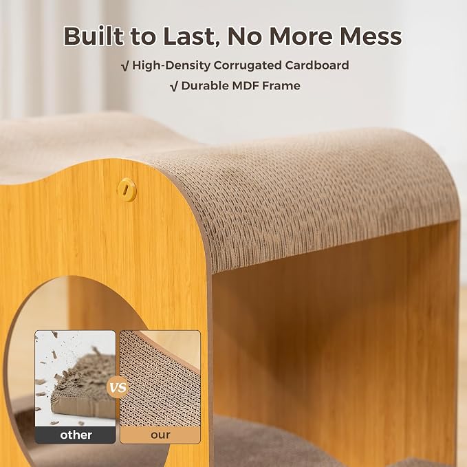 Avont 2-in-1 Cat Scratcher with Reversible Scratching Board, Curved | Protects Furniture, Durable Wooden Frame, Easy Assembly, Tunnel