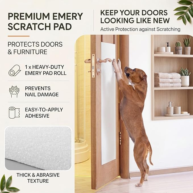 Aliceset Pet Nail Self Adhesive Replacement Emery Paper Fits Dog Scratch Pad Dog Nail Board Sandpaper Cat Litter Box DIY for Pet to Scratch Alternatives (White,10 Inch X 16ft)