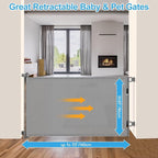 EZIGO 55 Inch Retractable Baby Gates Extra Wide Baby Dog Gate for Stairs | 34 Inch Tall Retractable Dog Gate, One-Hand Operation Mesh Safety Pet Gate for Deck, Porch, Doorways Indoor Outdoor, Gray