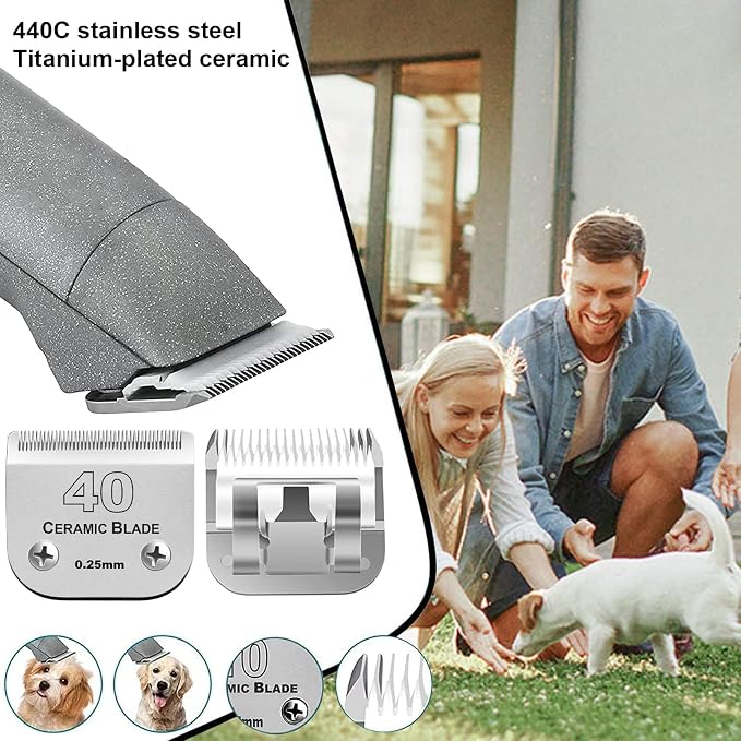 #40 Blade Dog Grooming Blades Compatible with Andis/Wahl/Oster Clippers | Dog Clipper Blade,,Detachable Ceramic Blade & Stainless Steel Blade,Size 40 Cut Length 1/100"(0.25mm) 2Pack