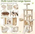 Taoqimiao Cat Tree for Large Cats, 72In Tall Cat Tower, Giant Platform | Widened Cat Condo with Large Scratch Board, 5 Scratching Posts, Metal Frame Hammcock, Cozy Basket, Beige, MS045M