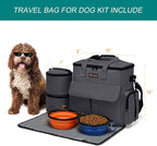 Modoker Weekend Dog Travel Bag with 2 Food Bags, 2 Bowls and Mat, Dark Gray | Dog Travel Accessories Organizer for Camping and Road Trips with Roomy Storage, Multiple Pockets and Water-Resistant Oxford