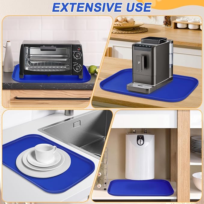 SMILOOL Silicone Pet Food Mat with Raised Edge for Food and Water Bowl, Dog Feeding Mats, Cat Food Trays for Floor Waterproof, Rubber Tray for Dogs and Cats, 22 x 14 x 0.8 Navy Blue