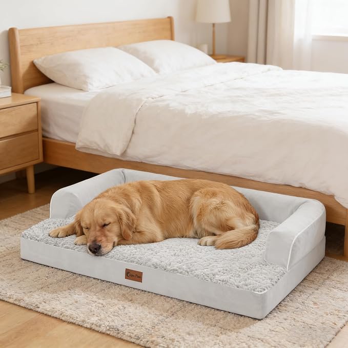 Orthopedic Washable Dog Bed for Medium Dogs, 35x22in, Grey White | Orthopedic Foam Relieves Joint Pressure, Bolsters Supports Head And Neck, Washable Cover, Non-Slip Bottom