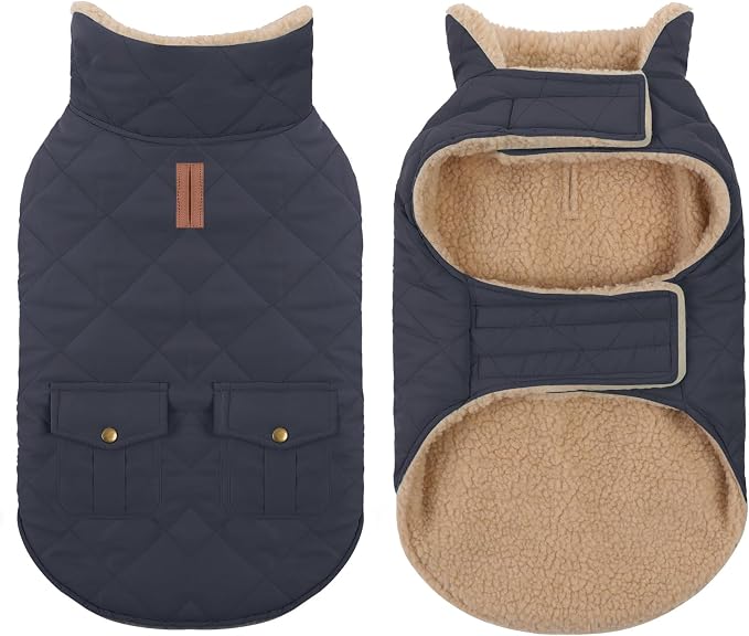 Large Dog Winter Jacket, Pet Warm Windproof Coat Dogs Cold Weather Coats Snow Jacket Pets Clothes, Golden Retriever, Labrador Retriever, Husky, NavyBlue L