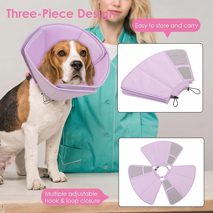 AOFITEE Dog Cones for Medium Dogs, Soft Dog Cone Collar After Surgery, Adjustable Cone for Dogs to Stop Licking, Breathable Pet E-Collar Alternative for Wound Healing(Purple,Medium)