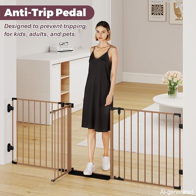 29.4-78" Extra Wide Baby Gate, Long Dog Gates Indoor for Stairs | Essential Large Gate for Child Toddler with Anti-Trip Pedal, Adjustable Pet Gate for Doorways, 28" Tall 3 Metal Panels Brown