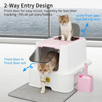 RIZZARI Covered Litter Box for Indoor Cats: Pink, Drawer, Easy Clean | Built-In Deodorizer Spray / Spacious for Large Cats / Stainless Anti-Odor / Pull-Out Drawer / Includes Scoop & Mat
