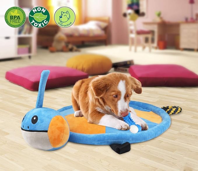 Idepet Dog Play Mat,Puppy Toy Mat with Chew Toys Multiple Dog Puzzle Interactive Toy Pet Playing Mat for Small Medium Dogs Cats,All-in-One (Turtle) | Dog Puzzle,Interactive Toy Pet Bed,for Small Medium Dogs Cats,All in one