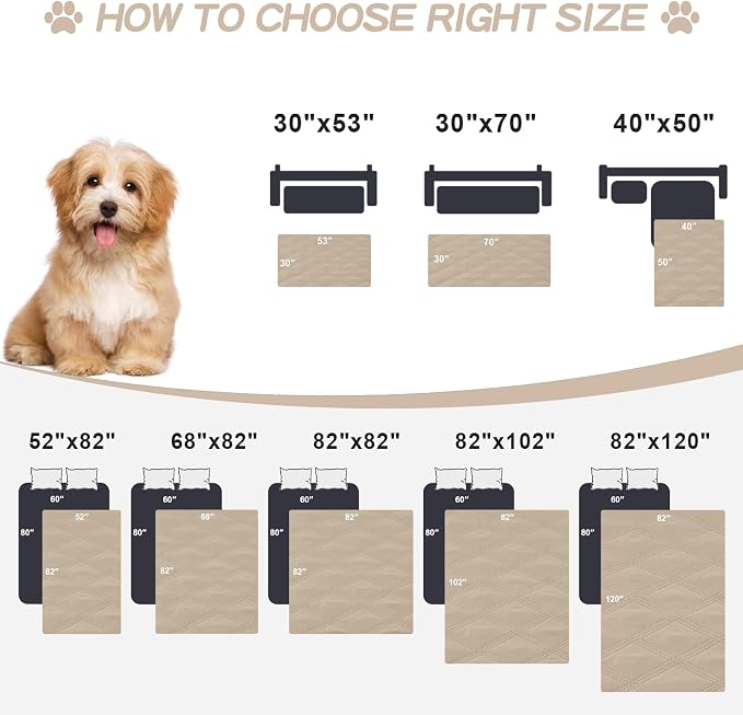 Smiry Waterproof Dog Bed Cover, Reversible Pet Blanket for Sofa Couch | Soft Washable Dog Blanket, Leakproof Couch Cover for Dogs Cats & Furniture Protection, 52x82, Taupe/Beige
