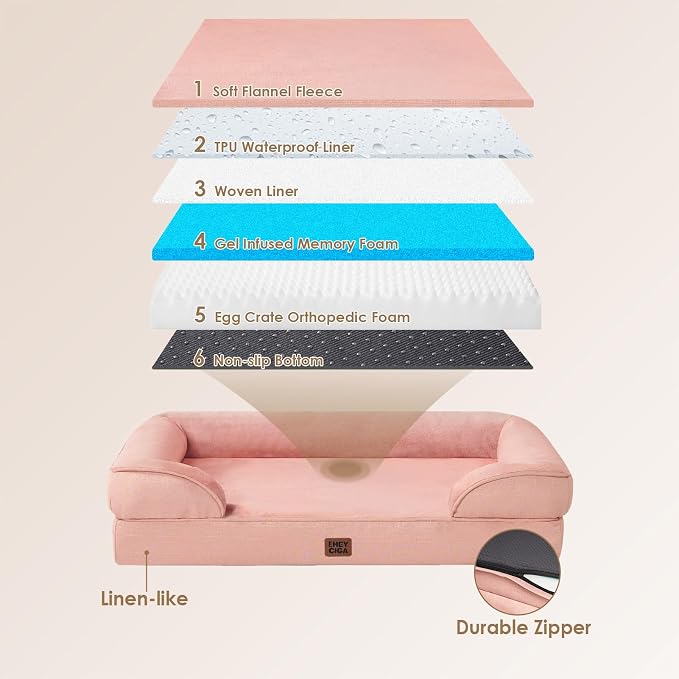 EHEYCIGA Orthopedic Dog Bed Medium Size Dog, Waterproof Washable Pet Beds | Non-Slip Bottom and Egg-Crate Memory Foam Dog Couch Bed with Washable Removable Cover, Dusty Pink