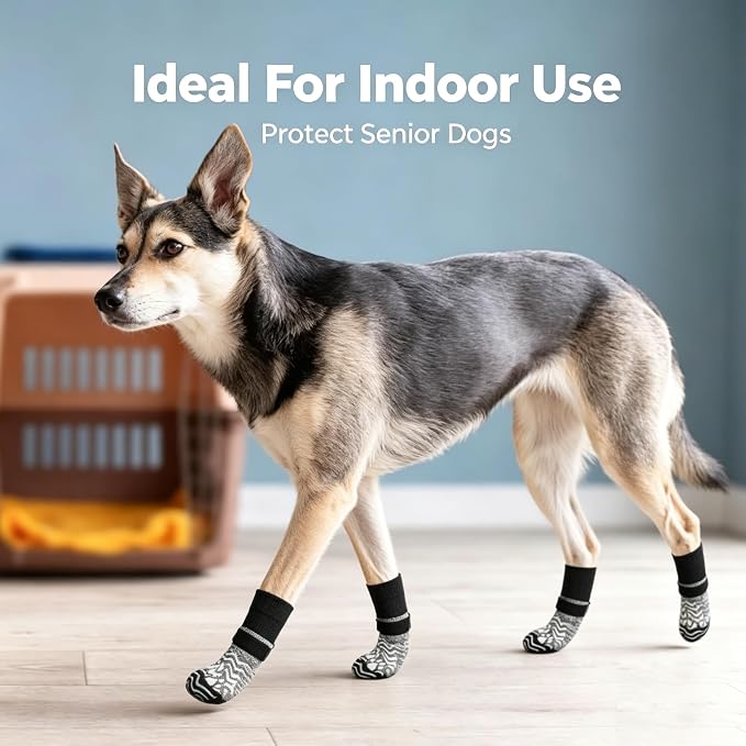 PUPTECK Anti Slip Dog Socks, Shoes with Grippers to Prevent Licking Hardwood Floors Traction, Rubber Boots & Paw Protectors for Small Medium Large Dogs Cold/Hot Pavement, Senior Dogs Booties Grey