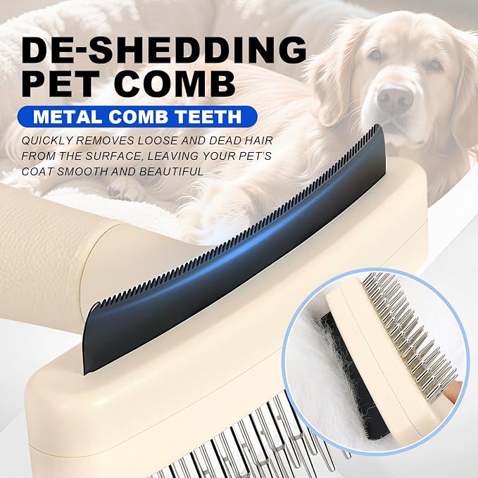 2-in-1 Pet Deshedding&Undercoat Rake Comb for Dogs and Cats | Double-Row Movable Metal Comb Teeth,Stainless Steel Deshedding Dog Brush,Pet Grooming Dematting Tool,Gentle Remove Loose Hair