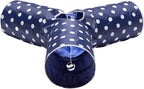 Cat Tunnel - Collapsible 3 Way Polka Dot Play Toy - Tube Fun for Rabbits, Kittens, and Dogs - Polka Dot Navy/White