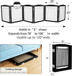 ZJSF Freestanding Foldable Dog Gate for House Extra Wide Wooden Black Indoor Puppy Gate Stairs Dog Gates Doorways Tall Pet Gate 6 Panels Fence