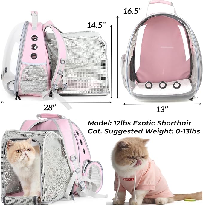 Lollimeow Cat Carrier Backpack, Expandable Bubble Pet Carrier for Cats and Small Dogs, Airline Approved Travel Backpack for Hiking, Walking & Outdoor Adventures - Supports up to 14 lbs