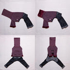 D Doggy Star Italian Greyhound Clothes Stripe Fleece Stretchable Denim Onesie Whippet for Dog Turtleneck Outfits Coat (S,Denim Burgundy)