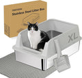 TENTIZON Stainless Steel Cat Litter Box, XL Large Metal Kitty Litterbox with High Side Lids, Litter Mat, Scooper for Big Cats, Kittens, No Odor, No Mess, Leak Proof, Easy Clean, Non Stick