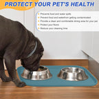 SMILOOL Silicone Pet Food Mat with Raised Edge for Food and Water Bowl, Dog Feeding Mats, Cat Food Trays for Floor Waterproof, Rubber Tray for Dogs and Cats, 24 x 16 x 0.8 Slate Blue