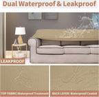 Easy-Going 100% Waterproof Oversized Loveseat Cover, Couch Cover for Sofa | Dual Waterproof Sofa Cover, Stretch Jacquard Sofa Slipcover, Leakproof Furniture Protector for Kids Pets Dog, Sand