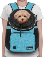 PetAmi Front Carrier Backpack for Dogs and Cats, Adjustable Ventilated Pet Chest Carrier for Hiking Camping Travel, Small Medium Dog Puppy Large Cat Carrying Bag, Max 10 lbs, Teal Blue