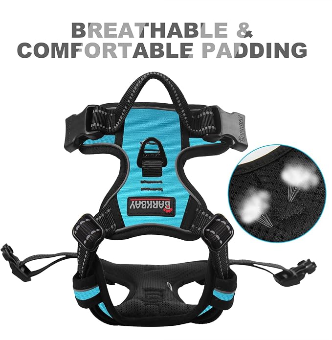 BARKBAY No Pull Dog Harness Front Clip Heavy Duty Reflective Easy Control Handle for Large Dog Walking(Blue,XS)