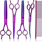 JASON Dog Grooming Scissors Set - 7 in 1 Professional Pet Sharp Shears Kit | Straight, Thinning, Chunker, Curved Shears and Comb for Long Short Hair for Dog Cat Pet, Gift