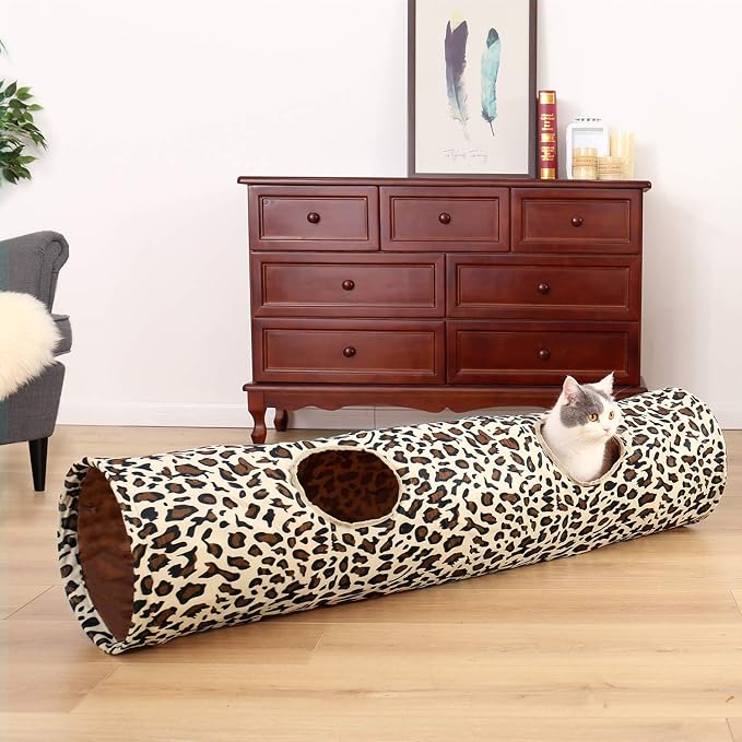 PAWZ Road XL Collapsible Cat Tunnel for Fat Cats & Rabbits - 51"x12" Extra Wide Pet Play Tunnel with 12-Inch Diameter for Large Cats, Small Dogs
