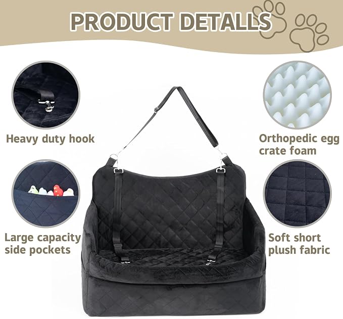 Dog Car Seat for Large Dogs up to 55 lbs, Heavy Duty Booster Seat | Reinforced pet car seat: safety tether, adjustable straps, waterproof Oxford fabric, anti-slip base for SUV, car & truck