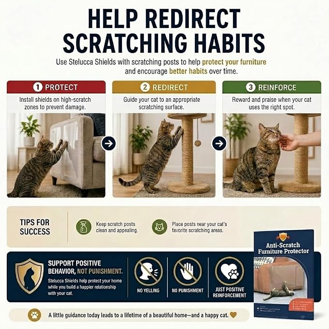 Cat Scratch Furniture Protector - 10 Pack XL | 17" x 12" Sheets, Sofa Guard, Claw-Deterrent Pet Coverage, Self-Adhesive with 50 Twist Pins, Cuttable to Fit