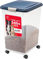IRIS USA Dog Food Storage Container, Up to 54 lbs, Navy, Made in USA | Wheels for Mobility, Airtight Seal, BPA-Free, Best for Bird Seed, Cat food, Cat Litter, Chicken Feed, Pellets