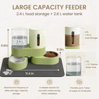Gravity Cat Feeder 2 Pack Automatic Food Feeder and Water Dispenser Set Detachable Pet Bowl with Silicone Mat for Cats Small Medium Dogs, Large Capacity(Green)