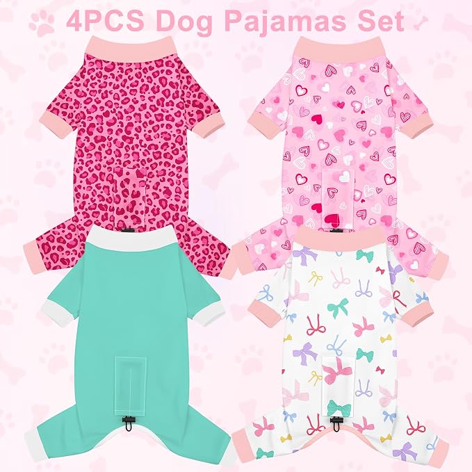 Bienbee Dog Pajamas, 4 Pack Adjustable Onesies for Small to Large Dogs L | Dog Shedding Suit with Soft Fabric, Breathable & Stretchy, and Adjustable Back Length for Sleeping Lounging and Daily Use