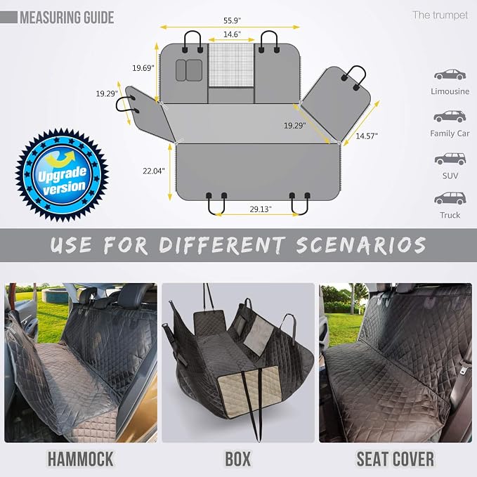 Vailge Dog Car Seat Cover for Back Seat, 100% Waterproof Back Seat Pet Cover for Dogs with Mesh Window, Scratch Prevent Antinslip Dog Hammock for Car