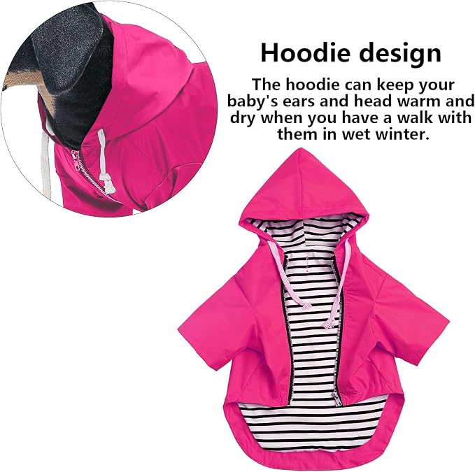Dog Raincoat rain Jacket Raincoat Dogs Waterproof Small Medium Breeds Zip Closure Storage Pocket Harness Hole Pink S