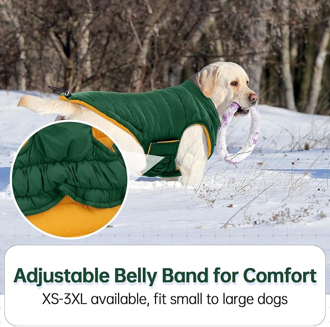Lelepet Reversible Dog Coat Windproof Dog Jacket Lightweight Puffer Vest | Dogs Puffer Coat for Small Dogs Adjustbale Hook & Loop Pet Apparel Cold Weather Coats with Leash Hole, Chihuahua, Green, XS
