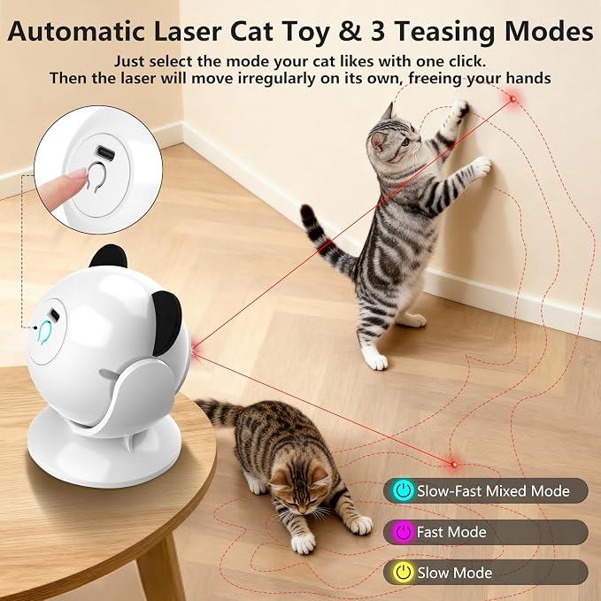 Saolife Laser Cat Toys for Indoor Cats, Truly Random Trjajectory, Suction Cup Design, Run Quiet, Interactive Cat Toy Automatic