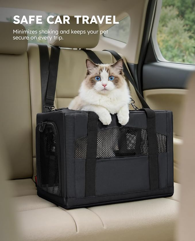 Pecute Cat Carrier Stable, Pet Carrier with Privacy Partition,Dark Gray | Safe For Car Travel, Stable Steel Frame, Soft-Sided Pet Carrier Bag For Dogs And Cats Up To 15lbs, Foldable Design,XL.