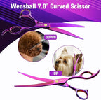 Wenshall Professional Dog Grooming Scissors Set, 7.0 Inch Titanium Straight & Thinning & Curved scissors and Comb for Dog grooming (Purple)